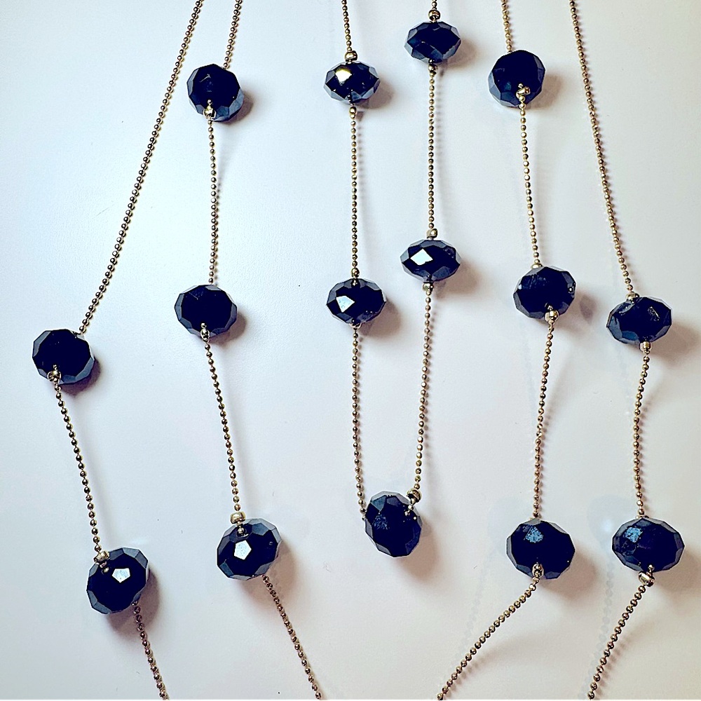 Set Of 2 New Multi Chain Necklaces; Gold W Clear Beads & Gold W Sapphire Gems - Picture 8 of 11